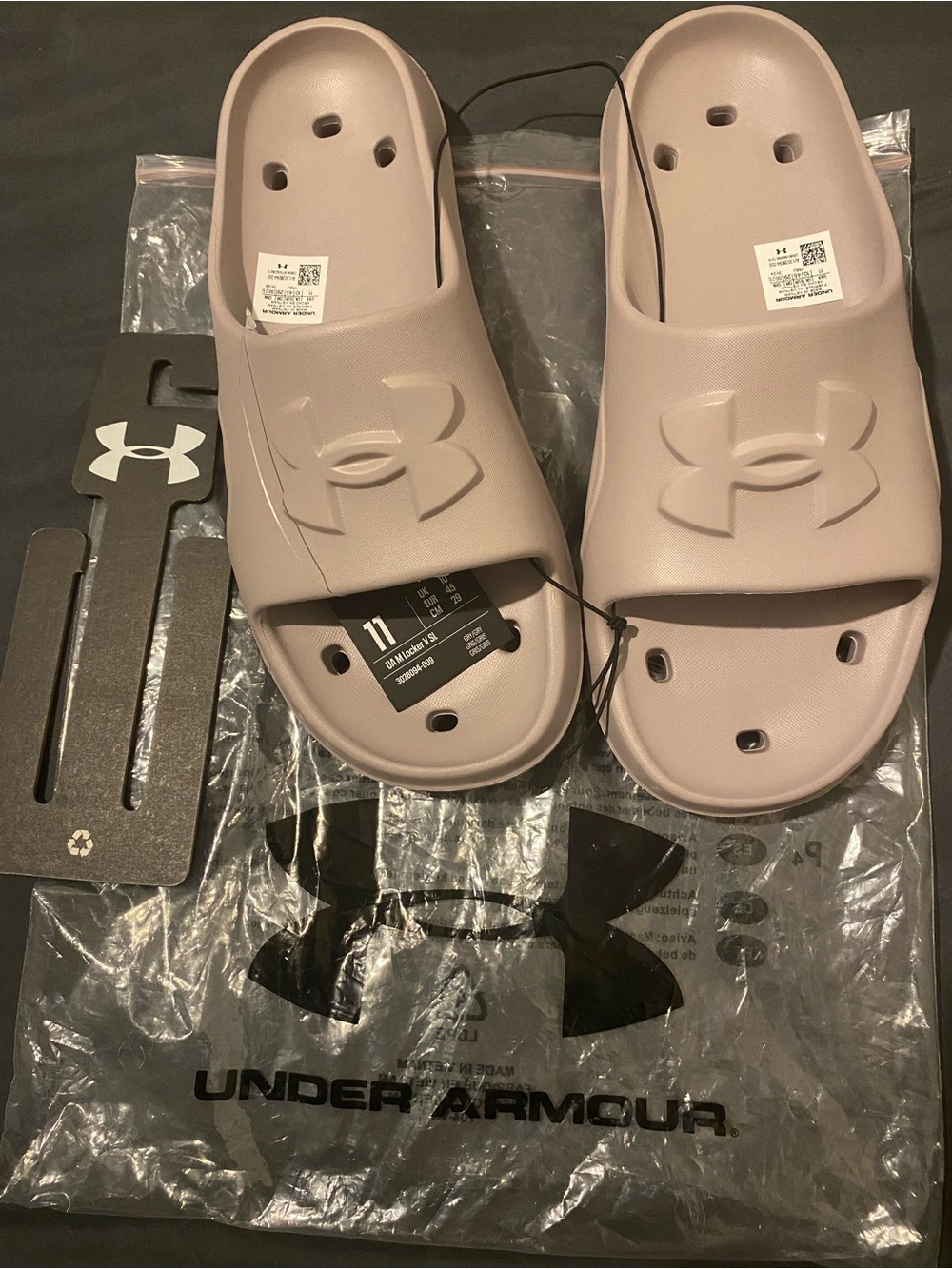Under Armour Clay Gray  color Slip-On Shower Slides with Embossed Logo Shoes